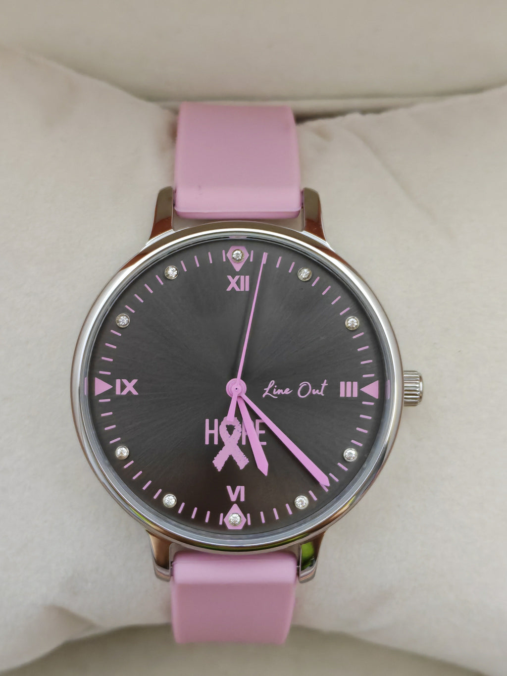 ? Global Time Women\'s Pink Striped Watch Love Fight Hope Hope – Lineoutwatches main image 3